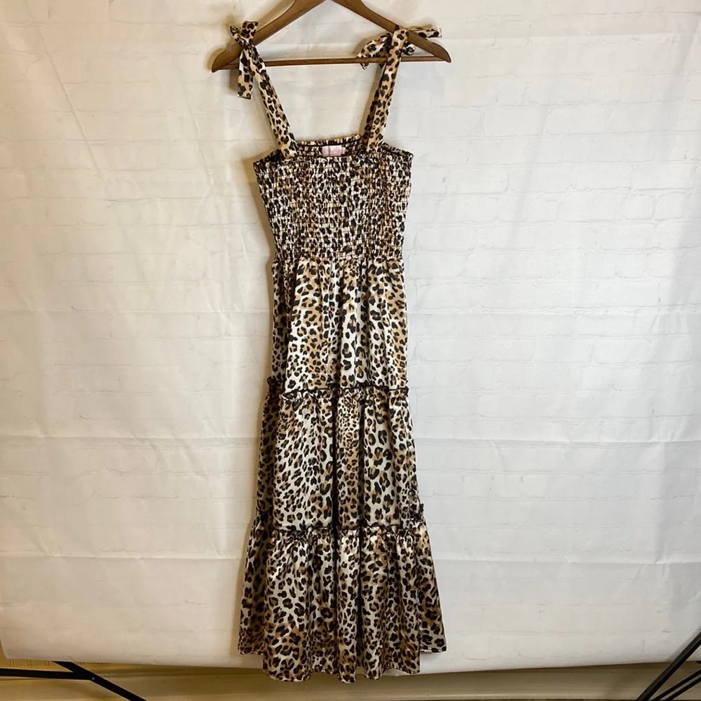 Pink Lily Leopard Print Smocked Bow Tie Dress - Picture 3 of 8